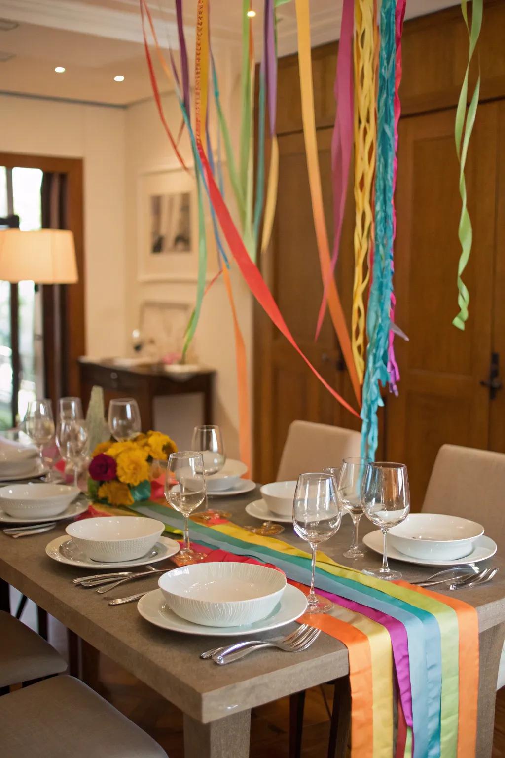 Enhance your table with streamers for a celebratory expression.