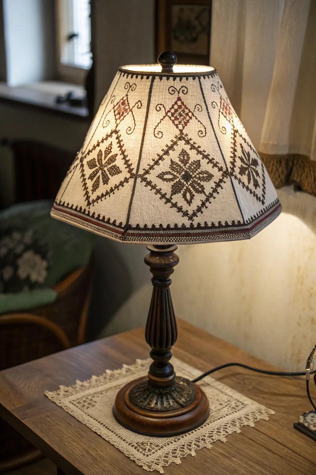 Cross stitch lampshades bring an individualized feel to your lighting