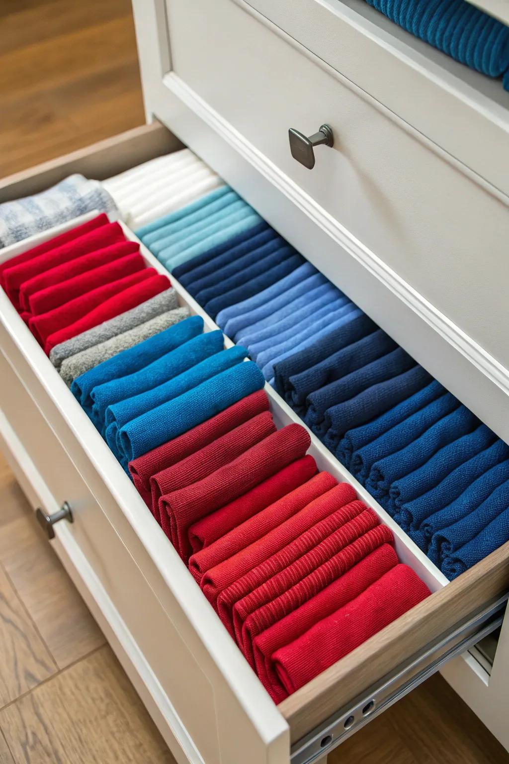 A colorful sock arrangement brings a smile to your face each morning.