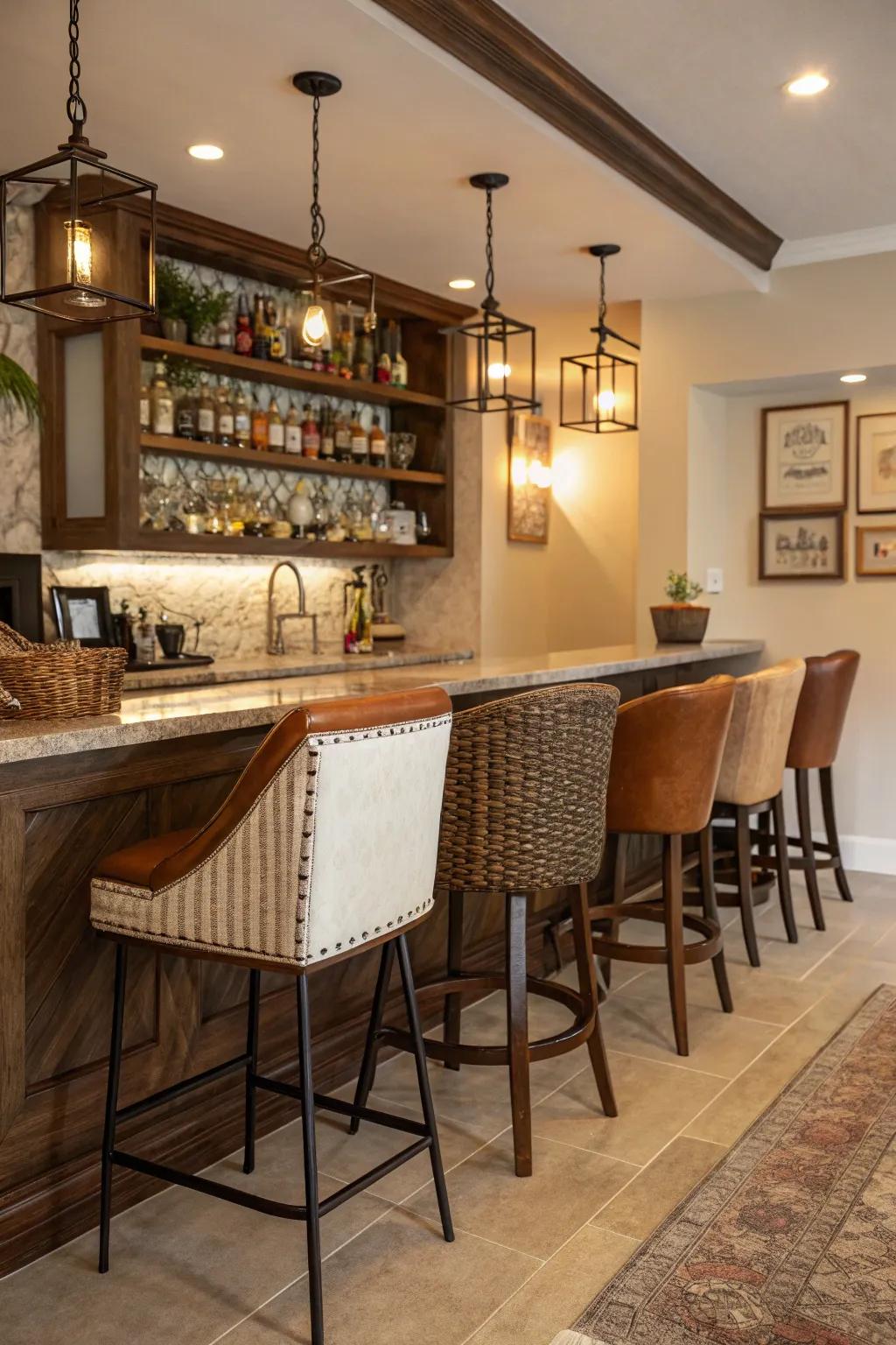 Elegant seating adds comfort and flair to your bar.