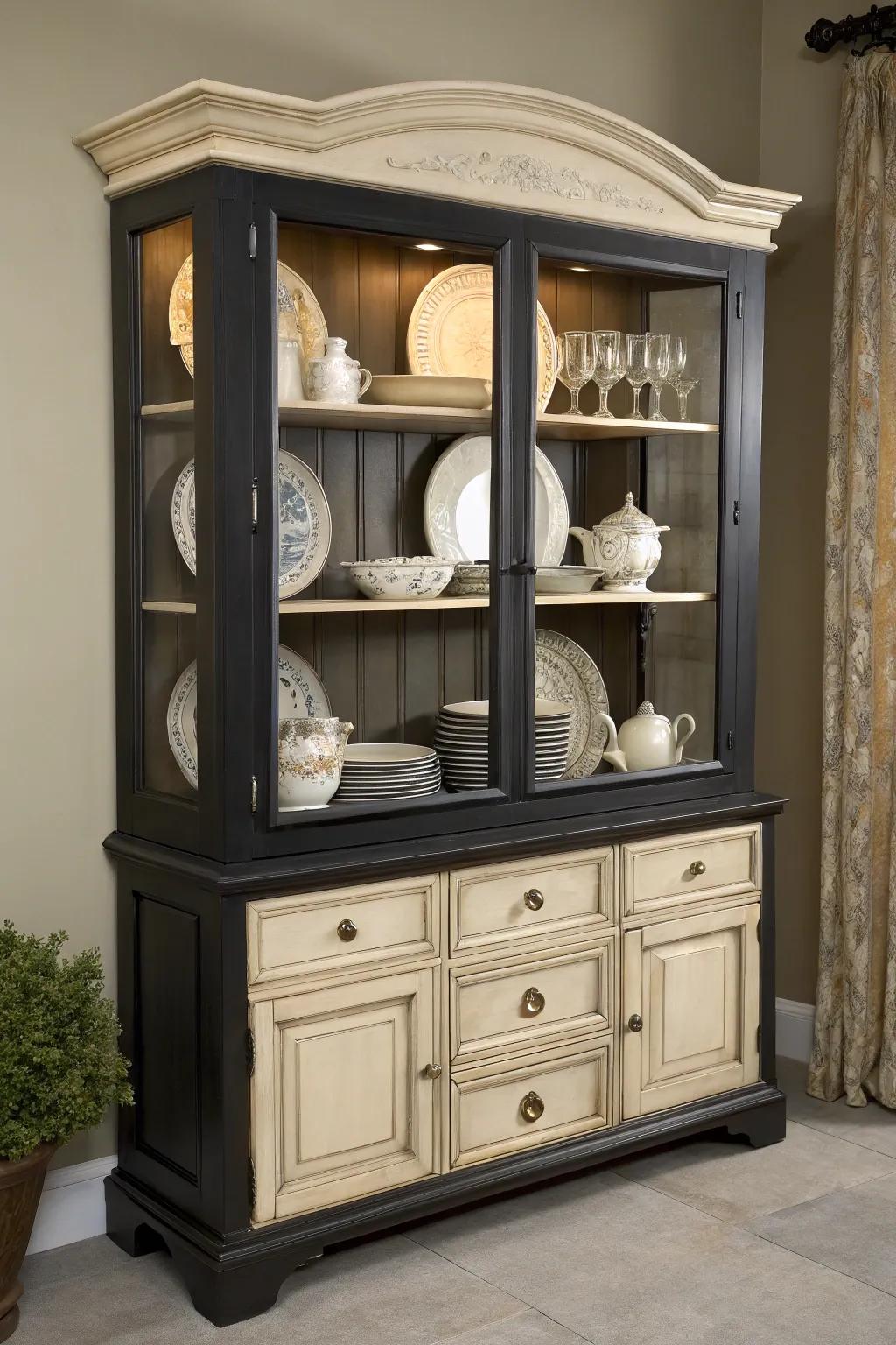 Dual-tone design introduces depth and sophistication to this hutch.