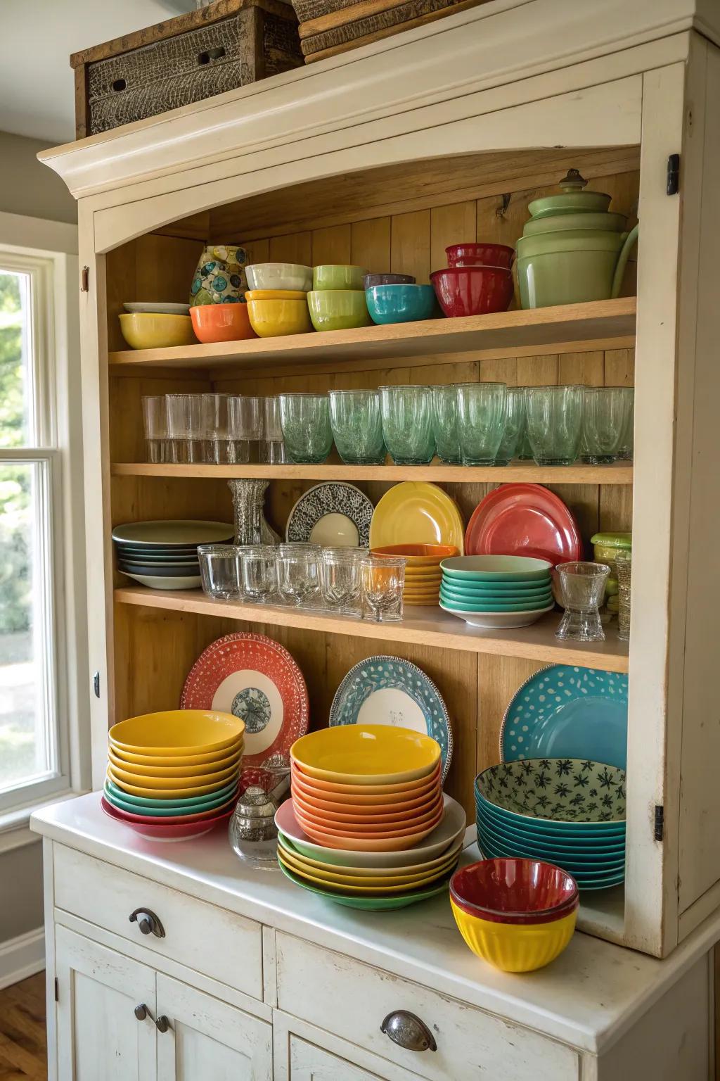 Bring charm to your cooking space with a hutch top display.