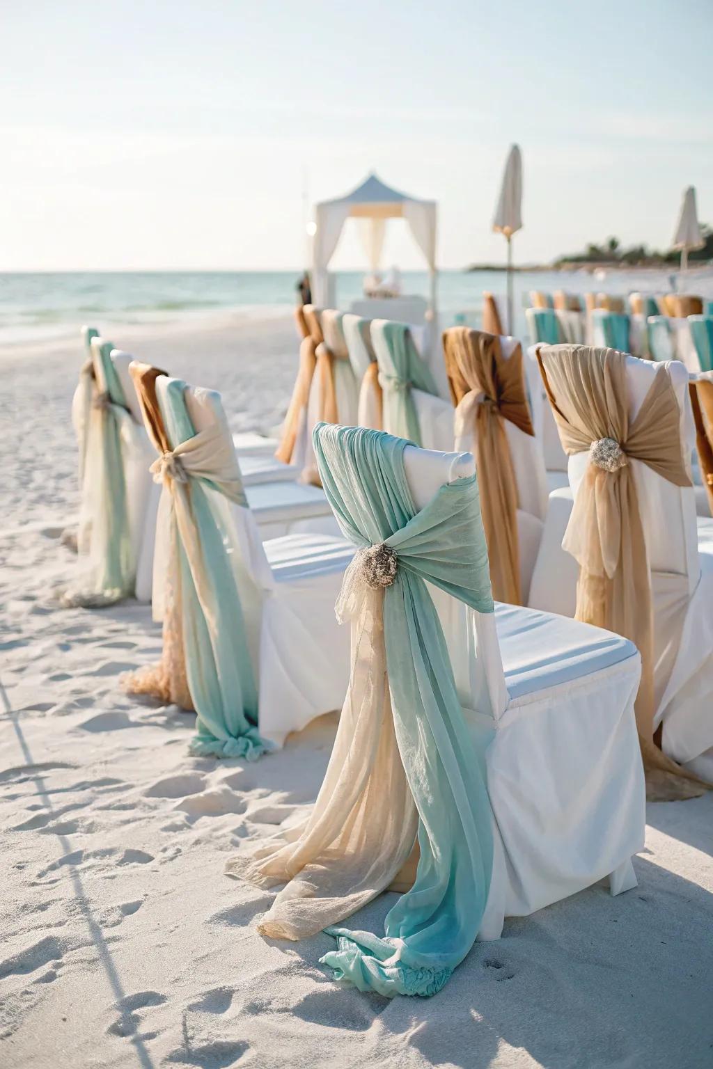 Gentle and serene seaside-inspired chair wraps.