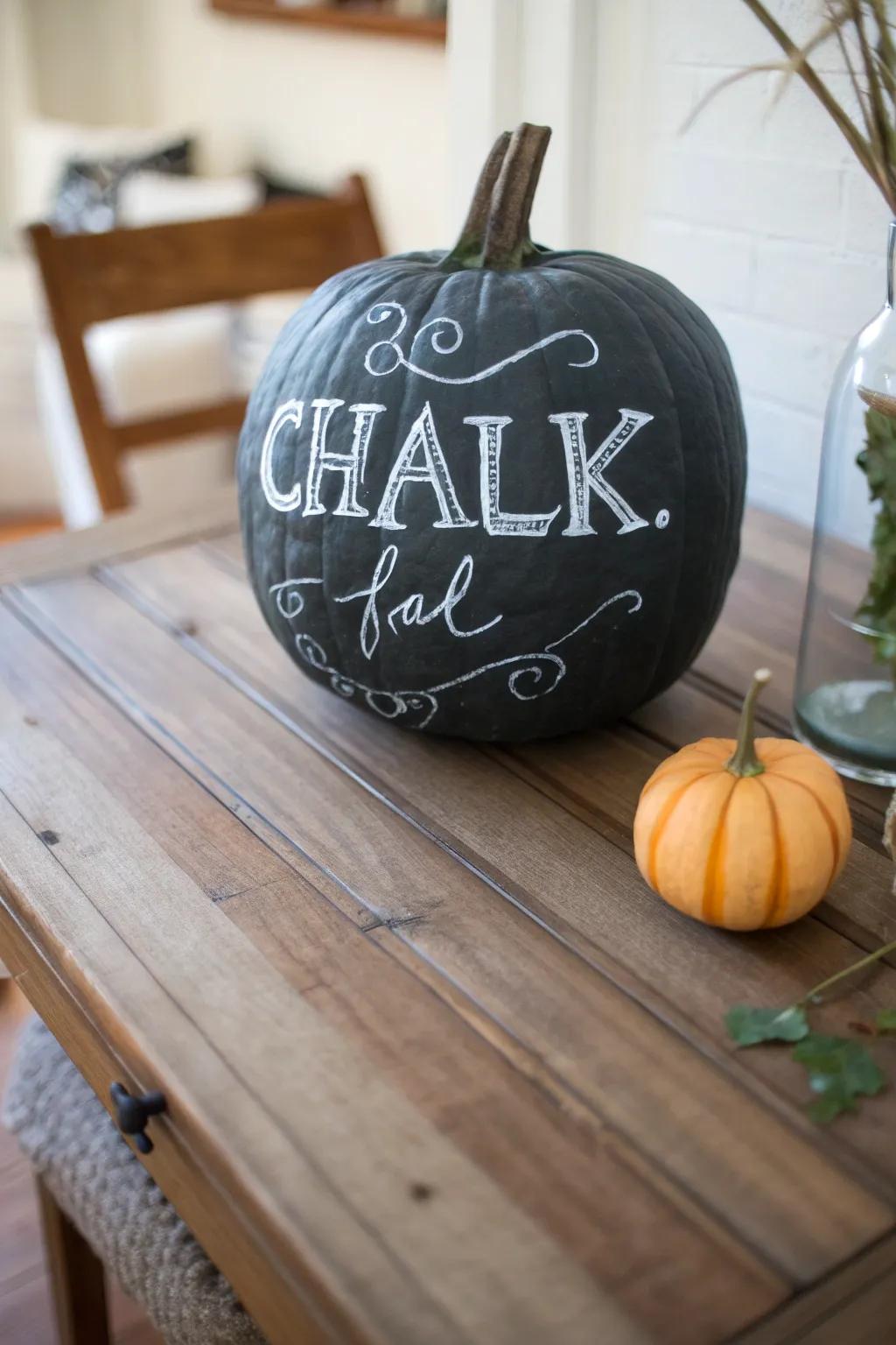 A slate canvas pumpkin that invites creative and customizable decorations.