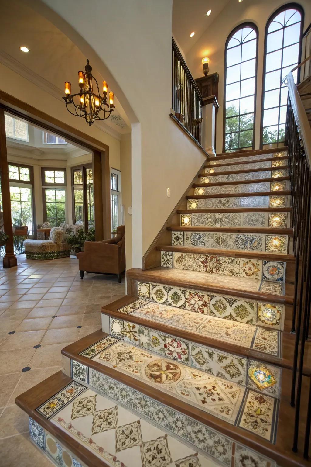 Incorporate glamour into your dwelling via chic tile stairs.