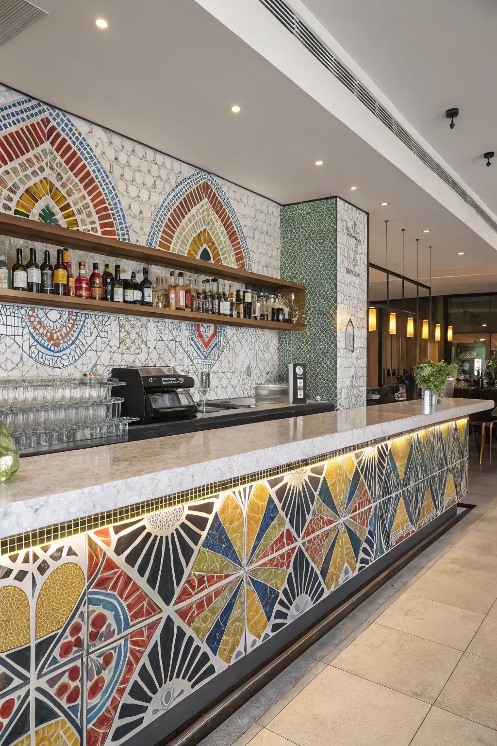 Ornate tiles bring a polished element to your bar space.
