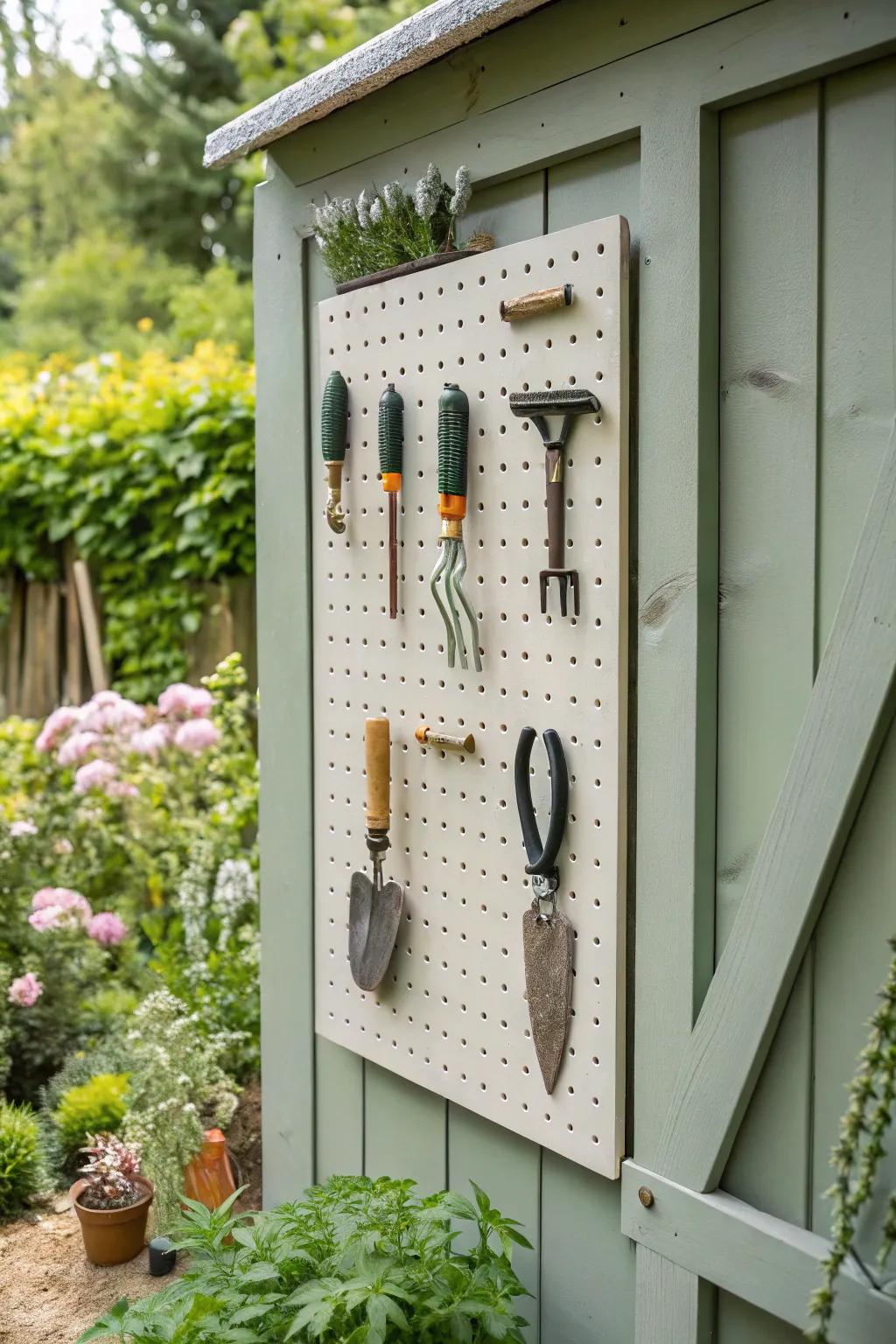 A lattice board enables personalized and easily reached tool storage.