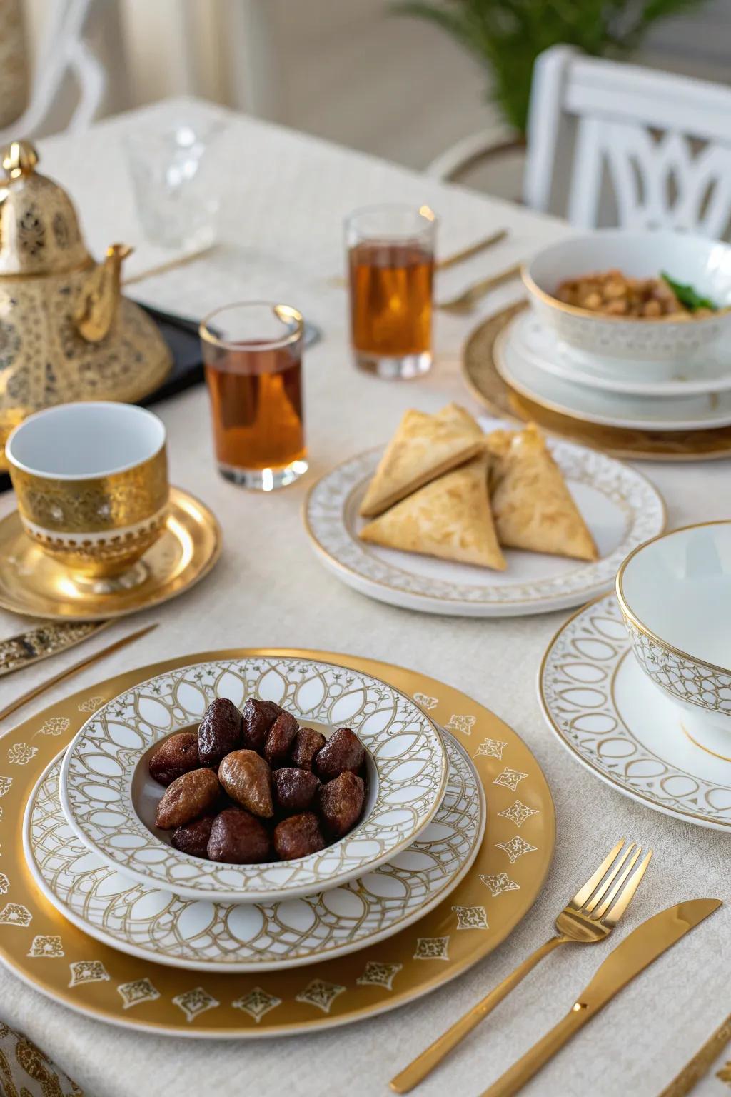 Golden and white tableware for a hint of luxury