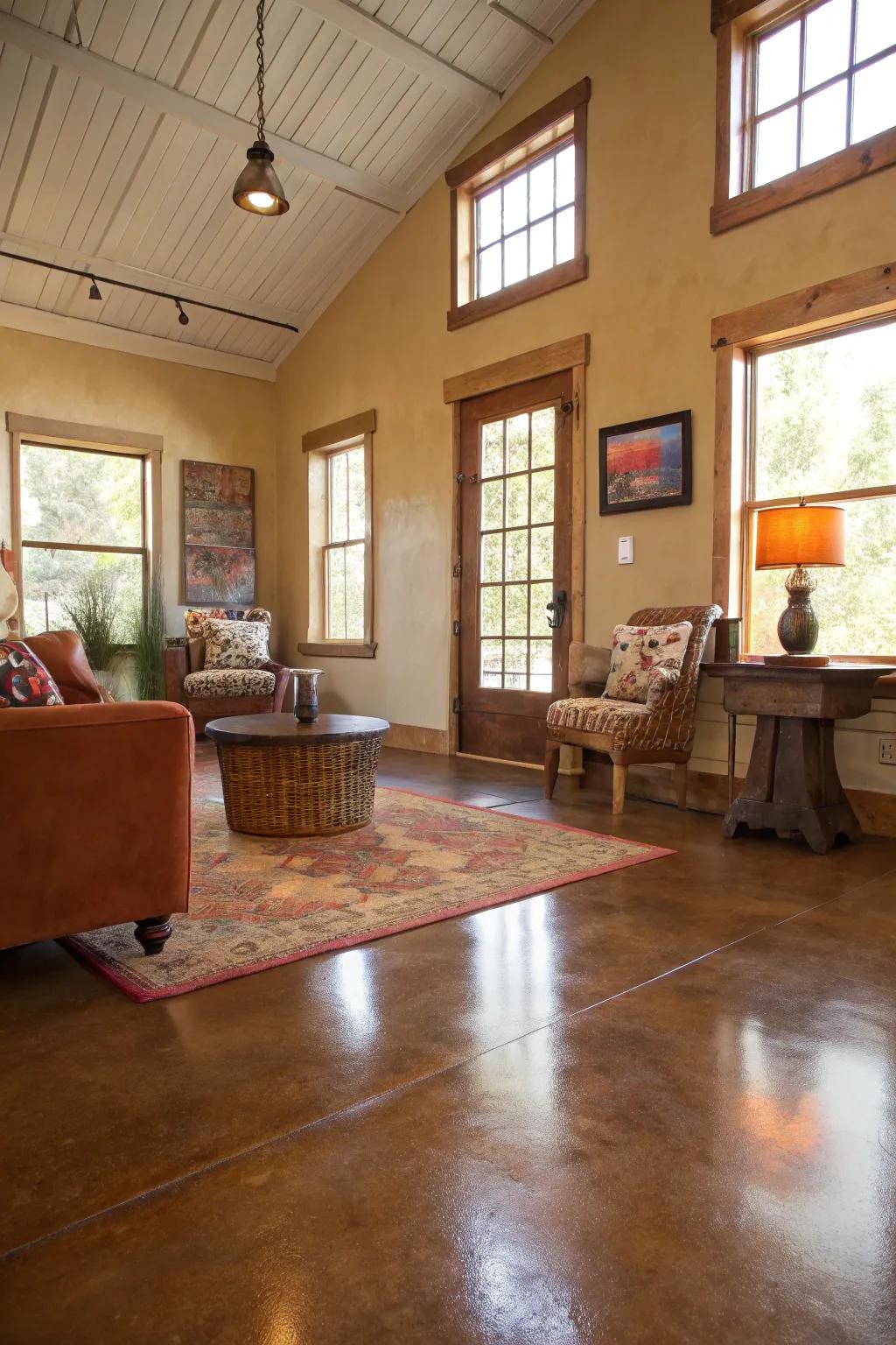 Stained concrete floors bring a special warmth and character.