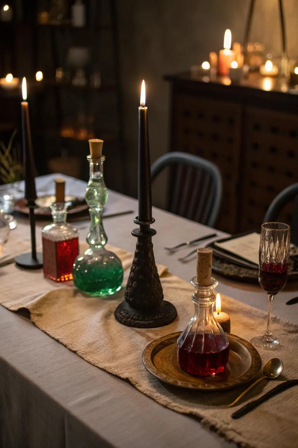 A quirky dining table centerpiece, shrouded in Halloween mystery.