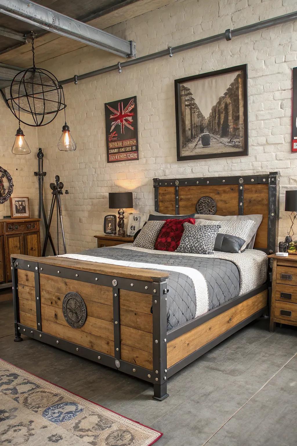 Timber and metal furnishings craft a balanced appearance in this urban environment.