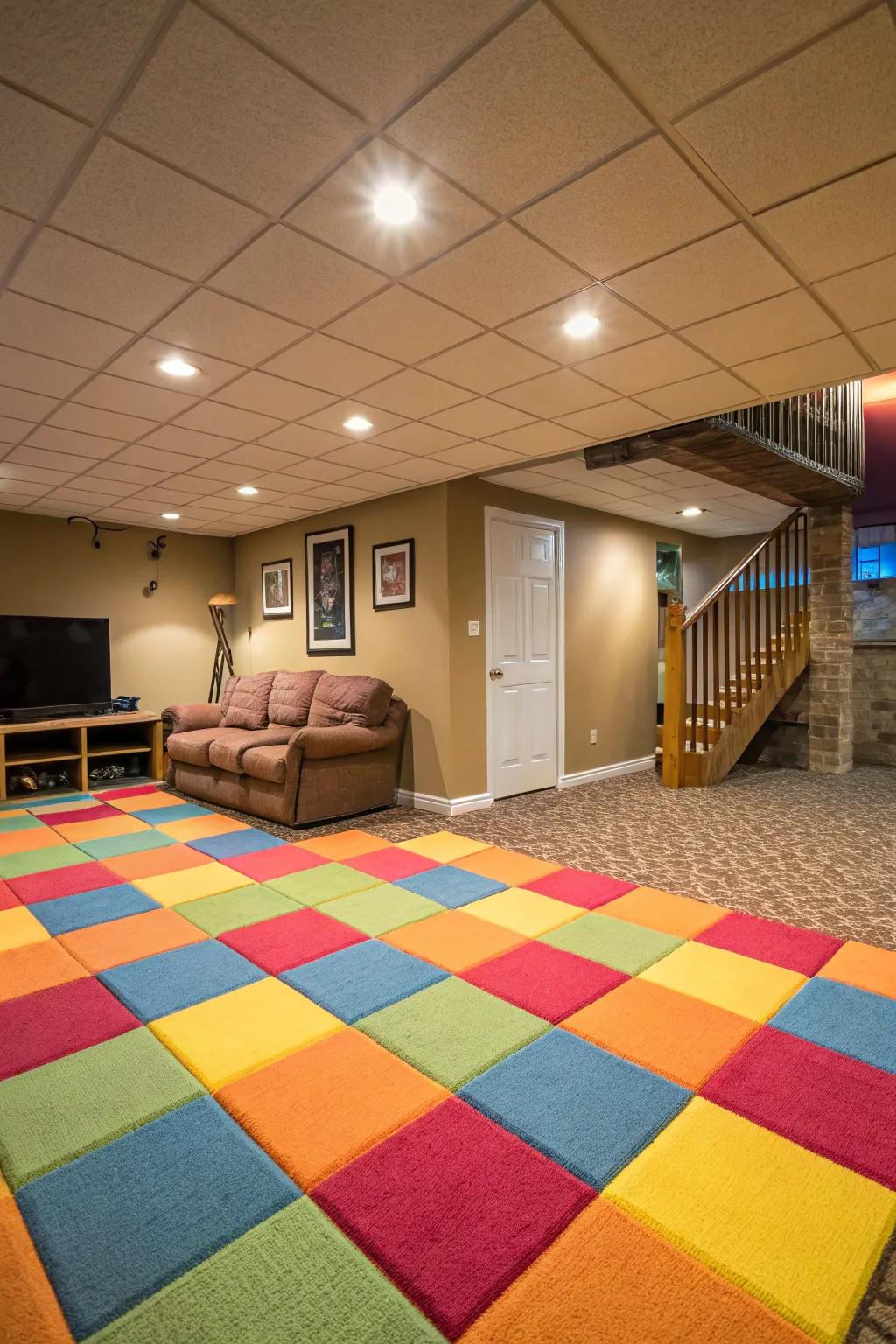 Rug squares add warmth and are straightforward to maintain.