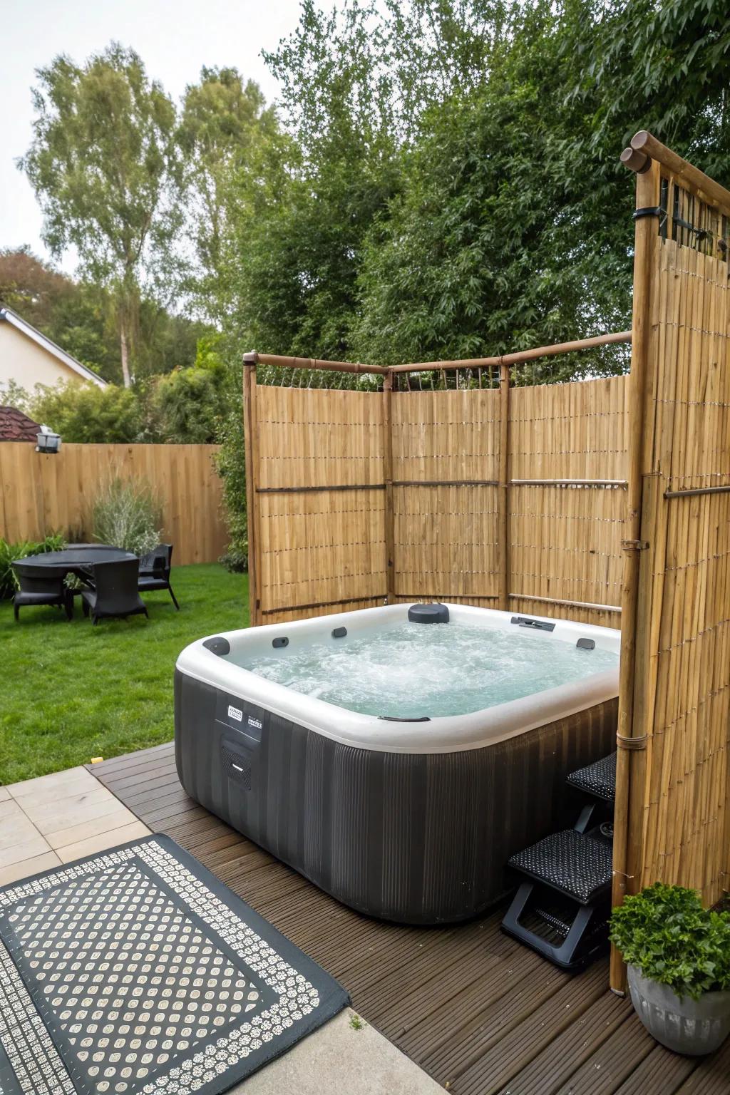 Construct a private sanctuary with bamboo screens surrounding your bubbly spa.