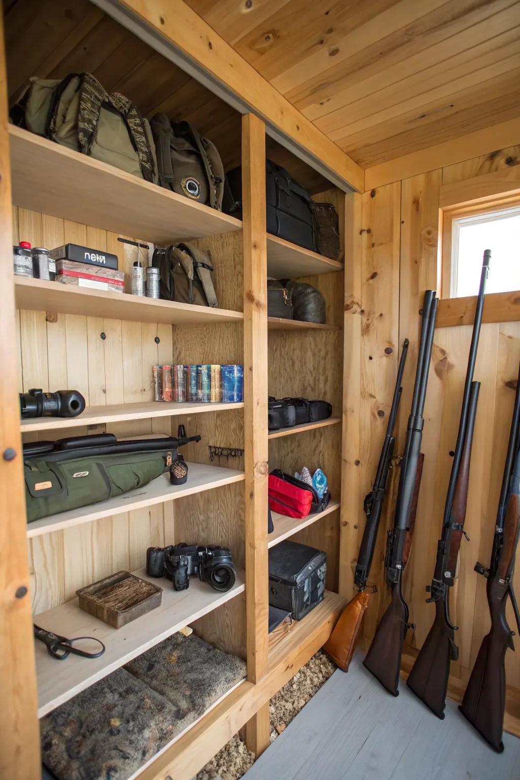 Shelves guarantee your equipment is well-organized and easily accessible.