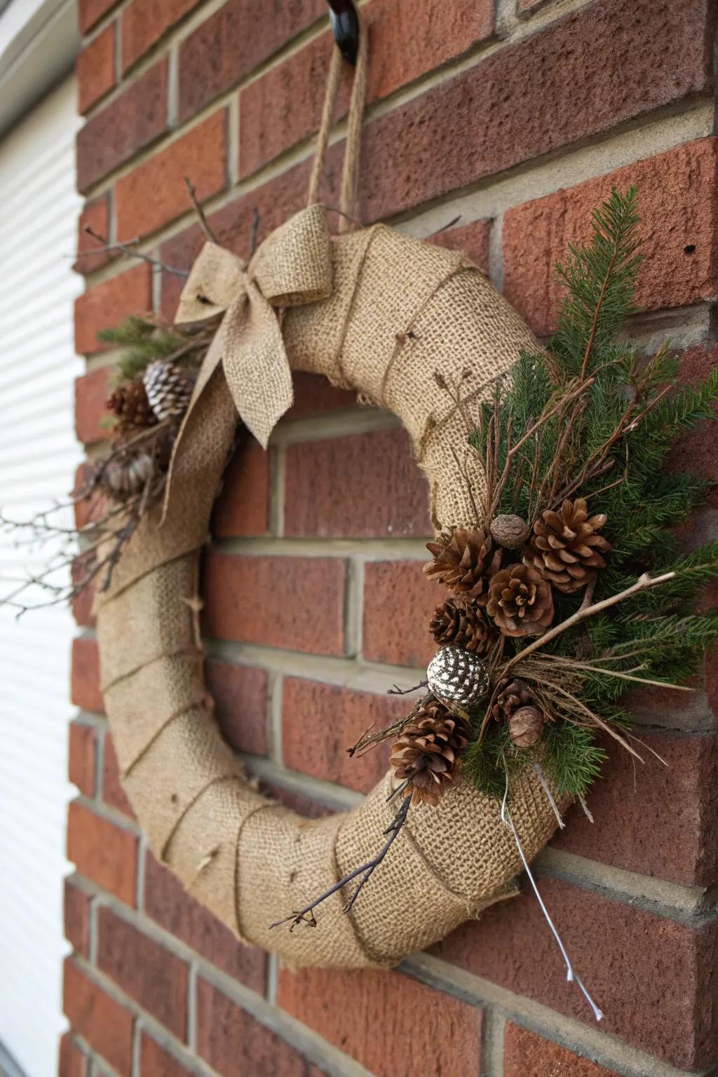 Hessian adds a homespun allure to your winter garland decorations.