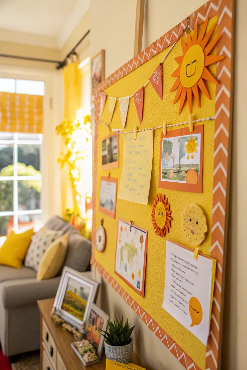 A bulletin board exuding warmth with a sun-kissed theme.