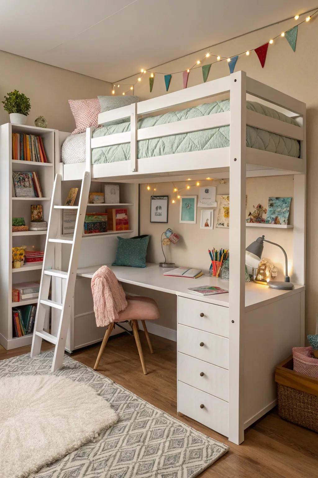 Make the most of space with a useful loft bed and study zone.