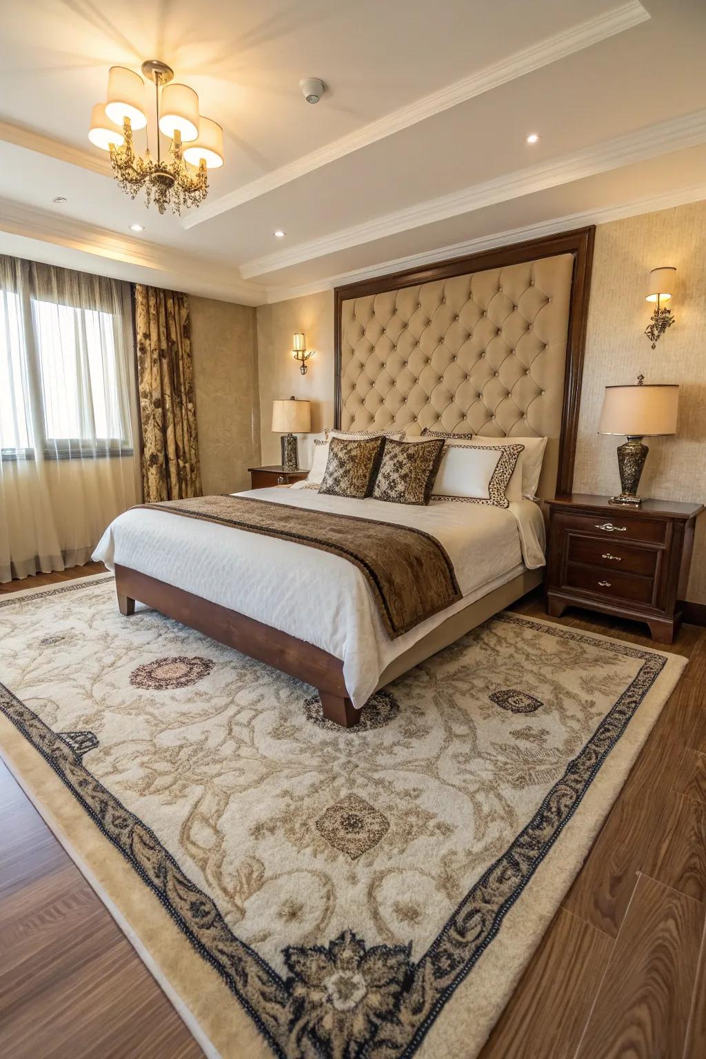 A plush rug enhances warmth and adds depth to your king bedroom.