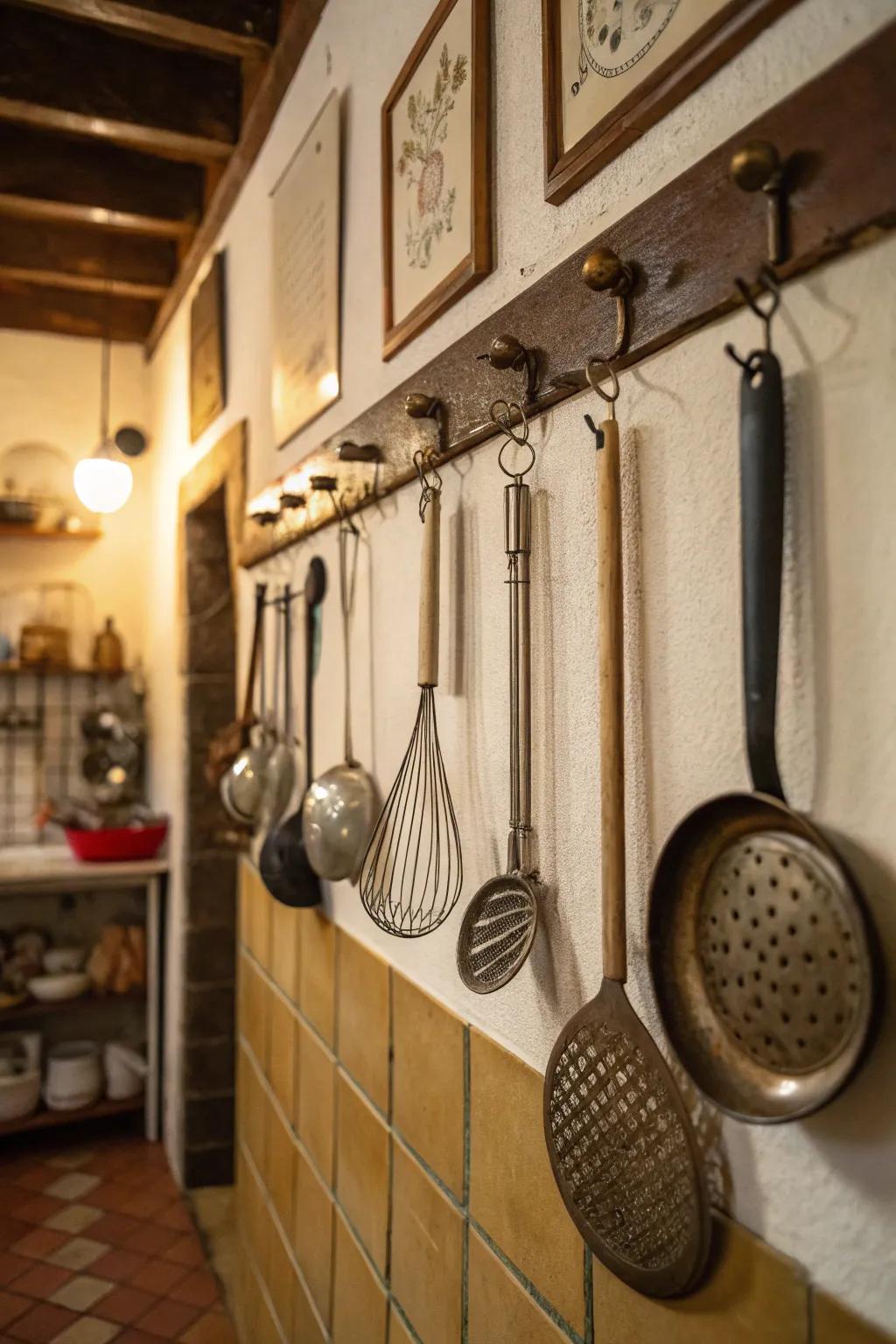 Vintage tools introduce personality and history to your kitchen's appearance.