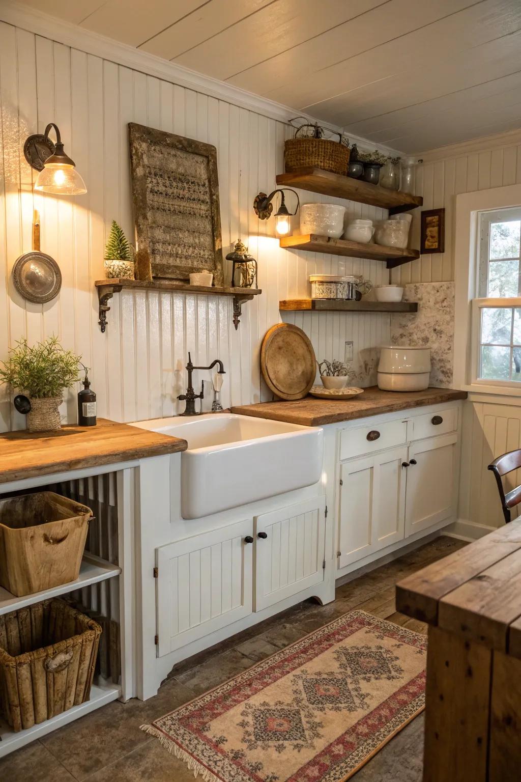 Beadboard panels deliver a country charm that enhances any kitchen design.