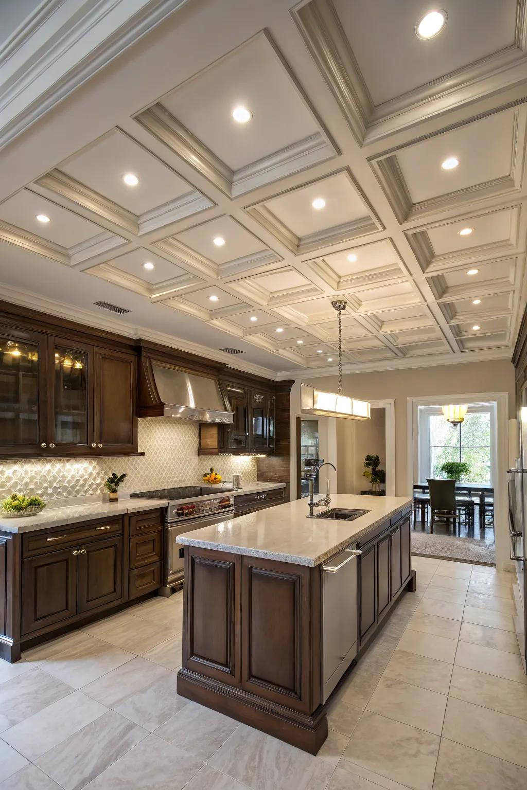 Fill your kitchen with elegance using a classic coffered ceiling.