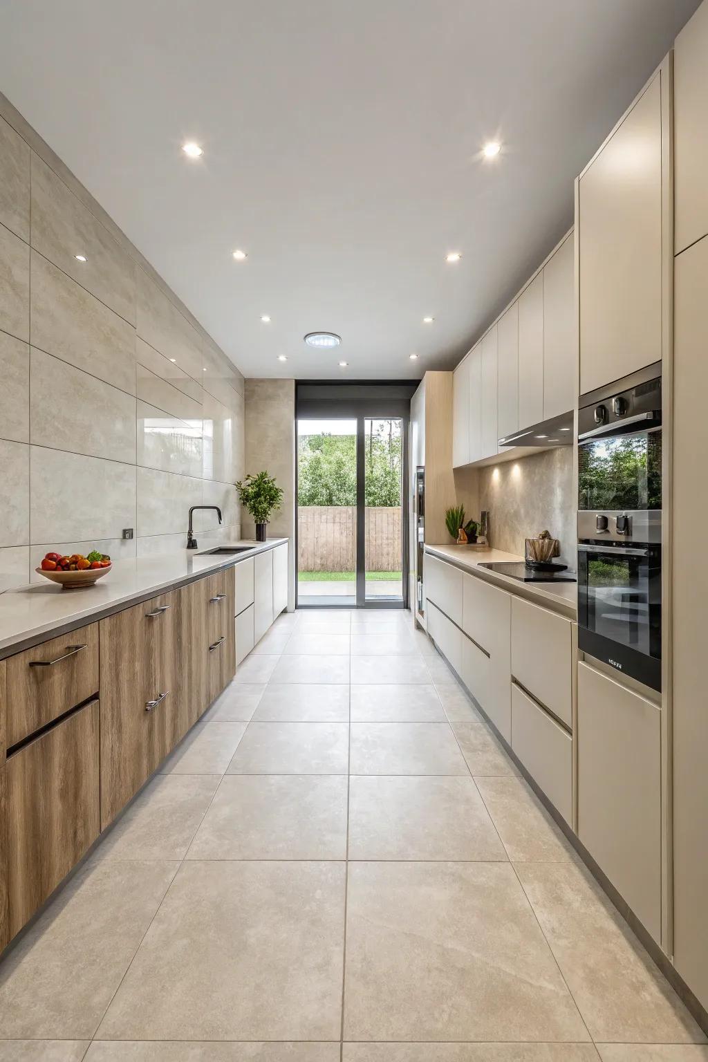 Achieve a modern aesthetic using large tiles.