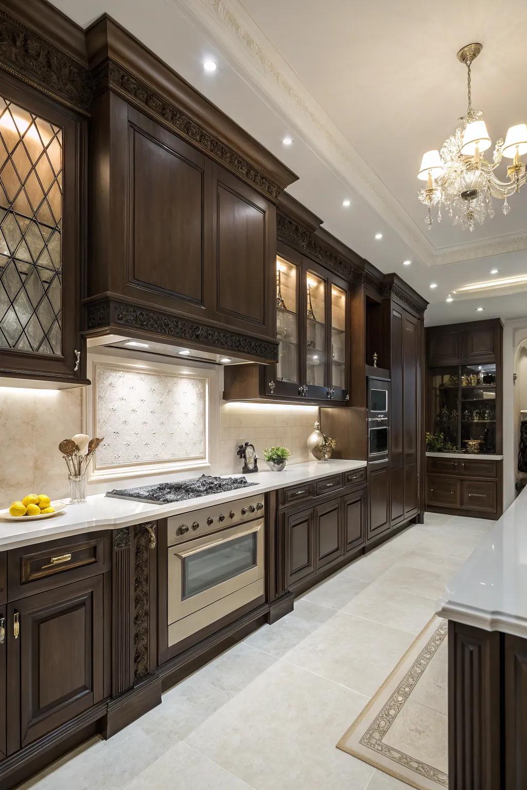 Dark panelling enriches depth and drama to any kitchen.