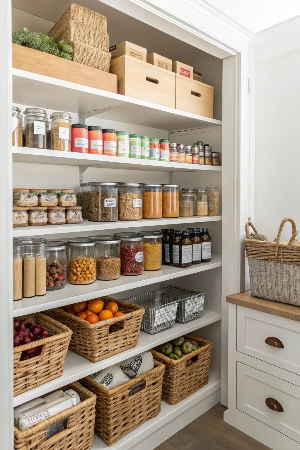 Adjustable shelves provide flexible storage options.