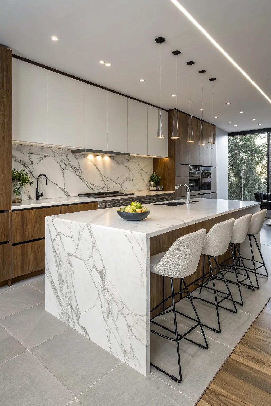 A continuous edge peninsula providing a sleek and stylish aesthetic.