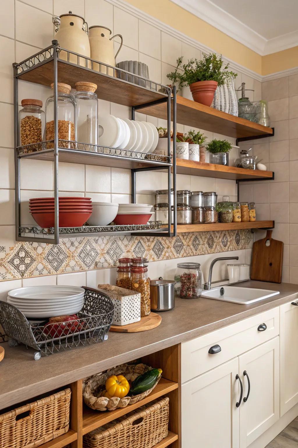 Practical storage options keep your kitchen tidy while adding personal appeal.