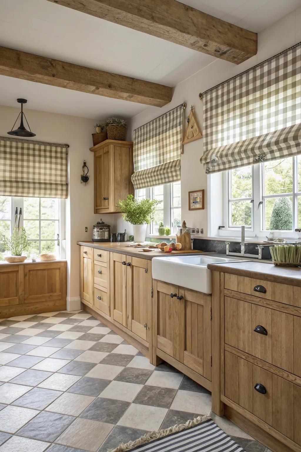 Checkered motifs add vintage charm to the kitchen.