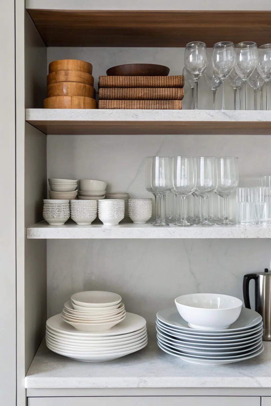 Minimalist shelves exuding a serene charm.
