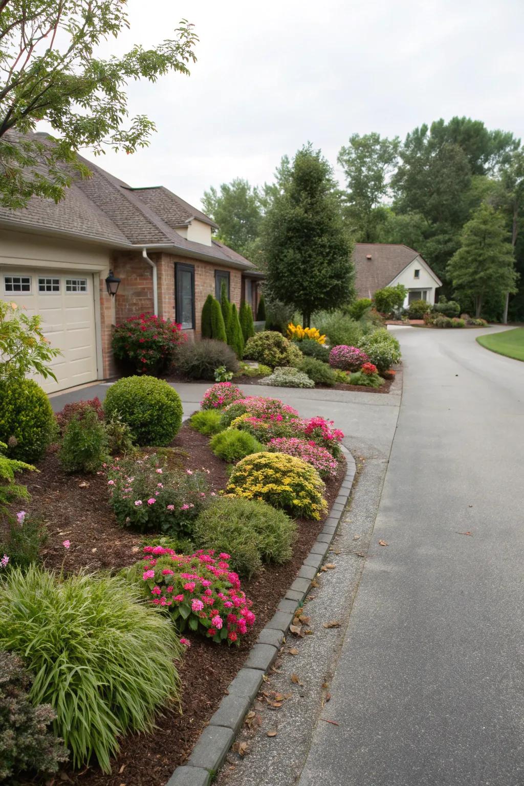 Mulched plant beds bring a neat detail to any driveway.
