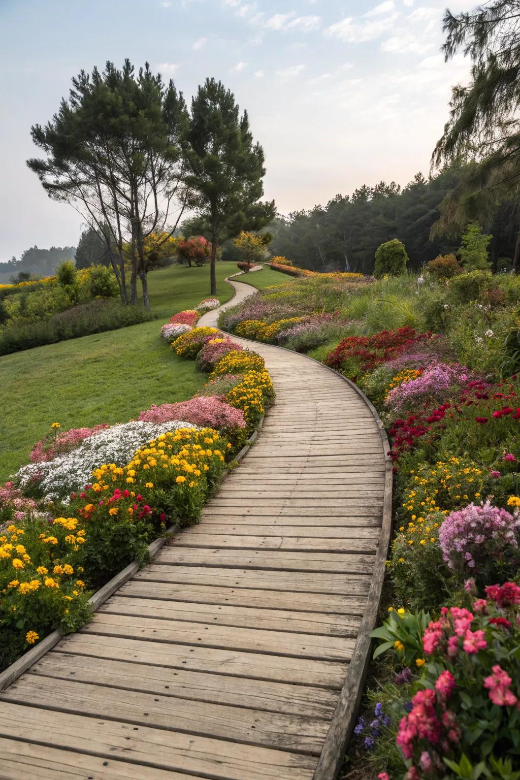 Timber pathways augment both the allure and utility of your garden.