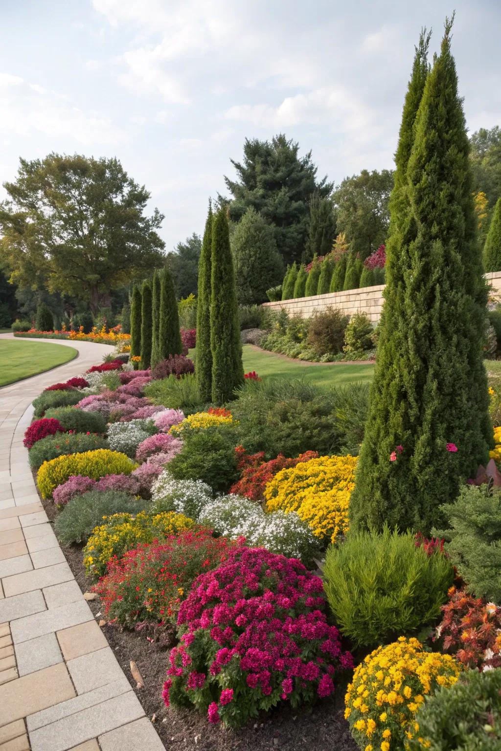 Produce a spirited vista with a blend of arborvitae and radiant shrubs.