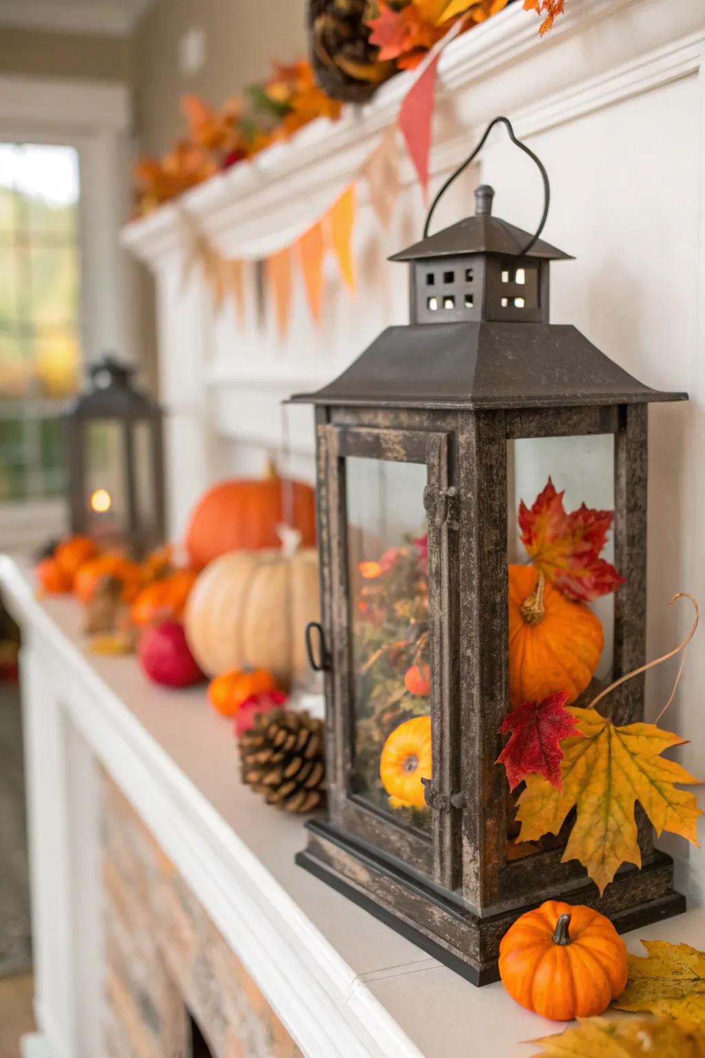 Honor autumn using mini gourd-loaded lanterns.