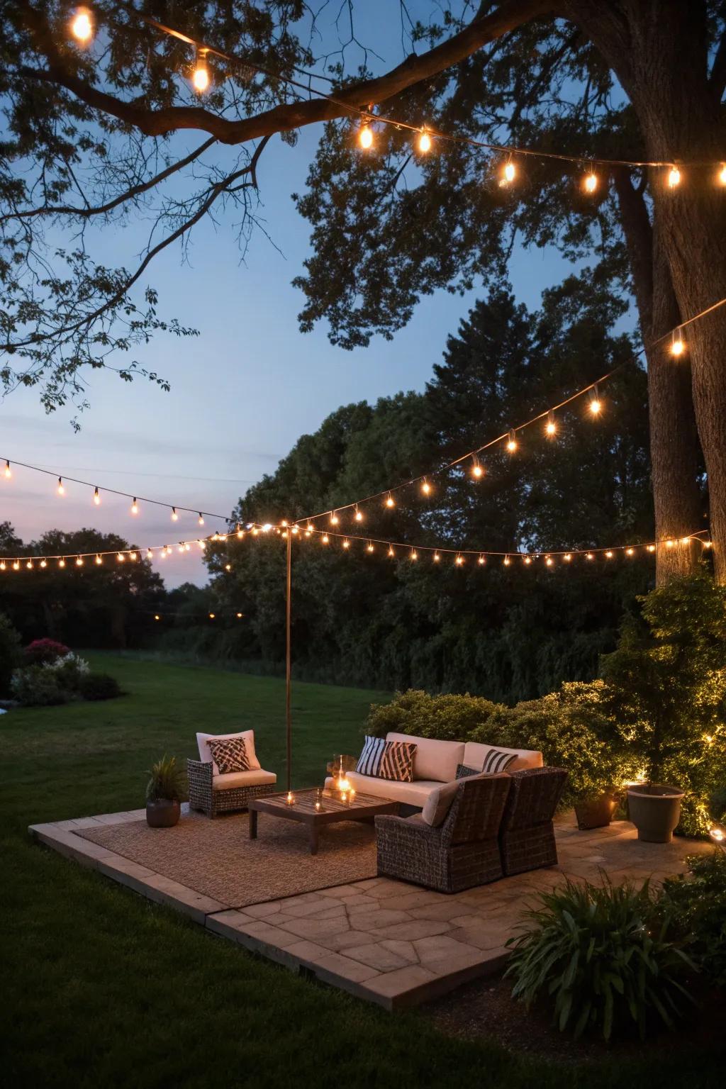 Twinkling lights transform any backyard into an enchanting sanctuary.