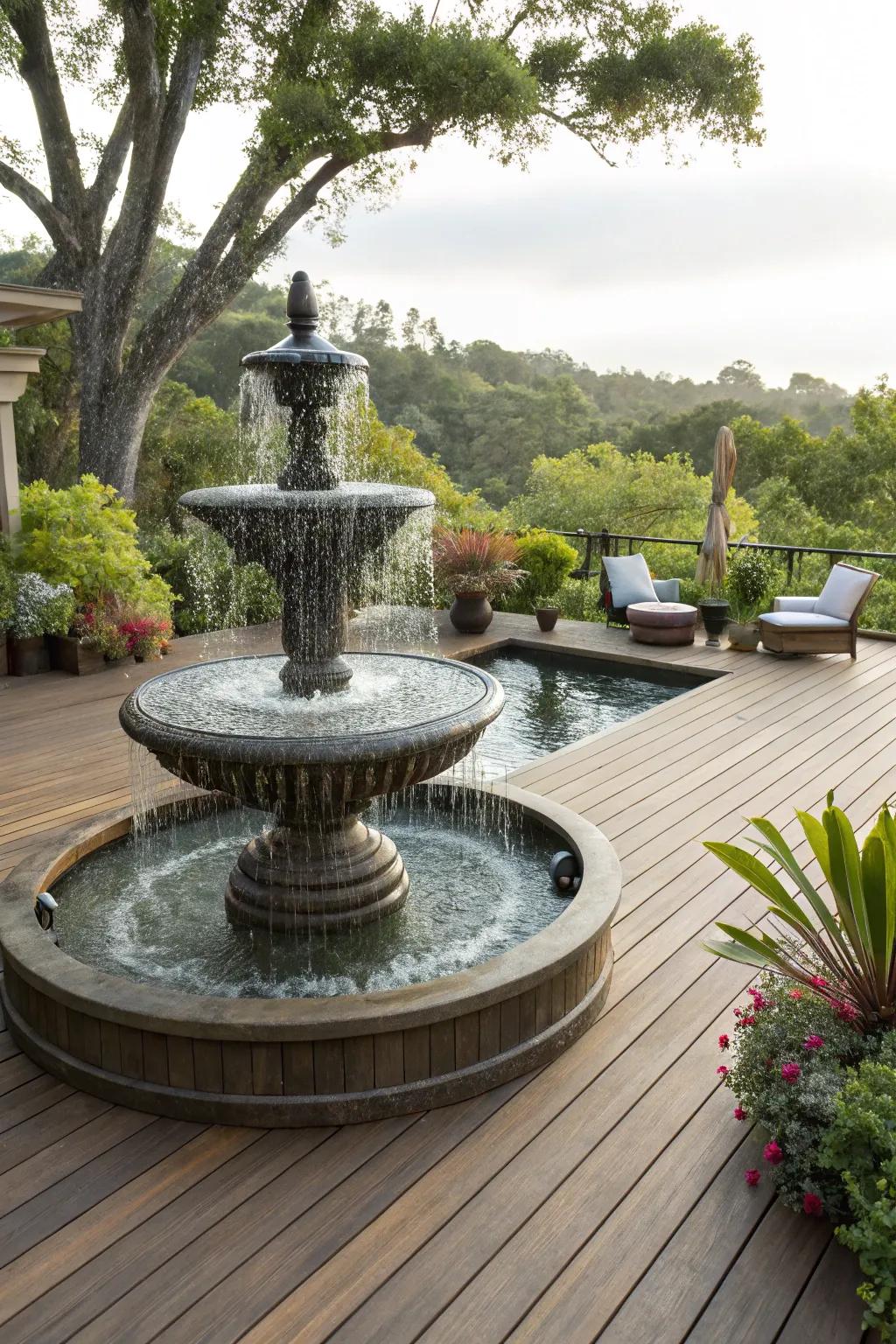 A water feature adds peace and elegance to your deck.