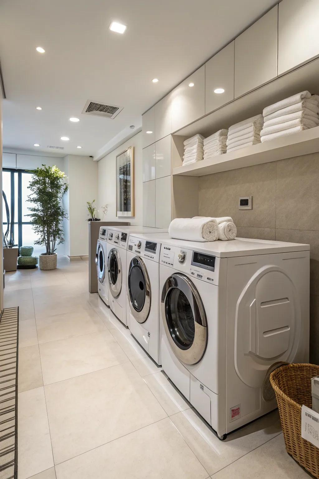 Sleek appliances in a contemporary laundry room.