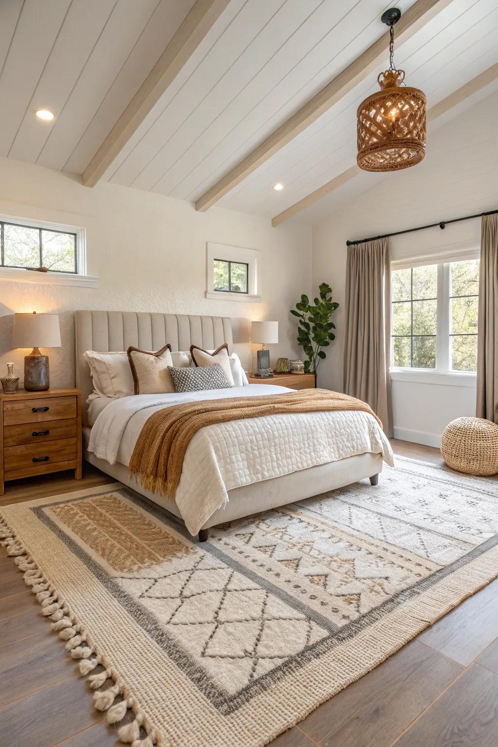 Layered carpets help define spaces and add texture to the room.