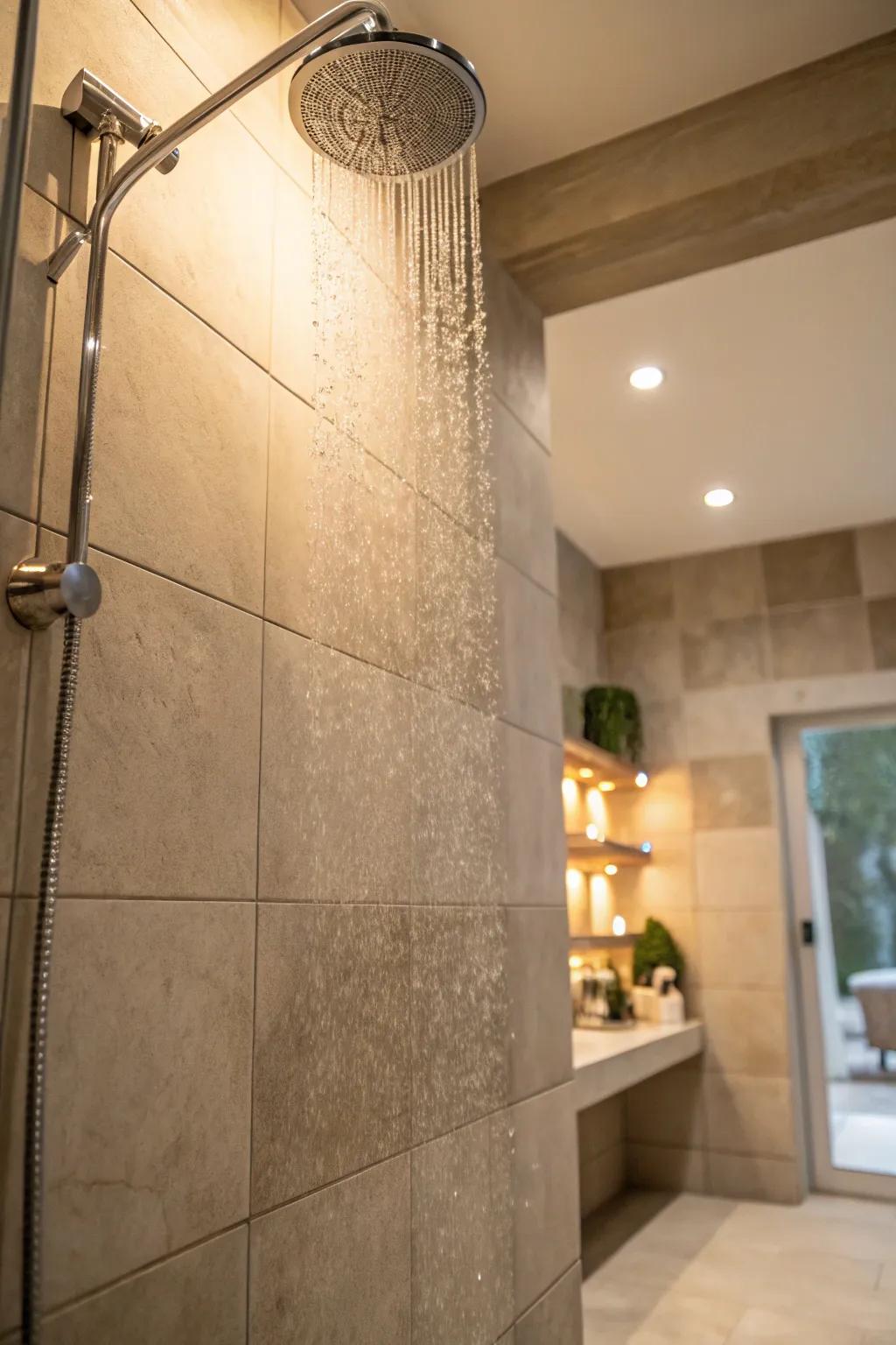 Soft hues cultivate a soothing shower environment.