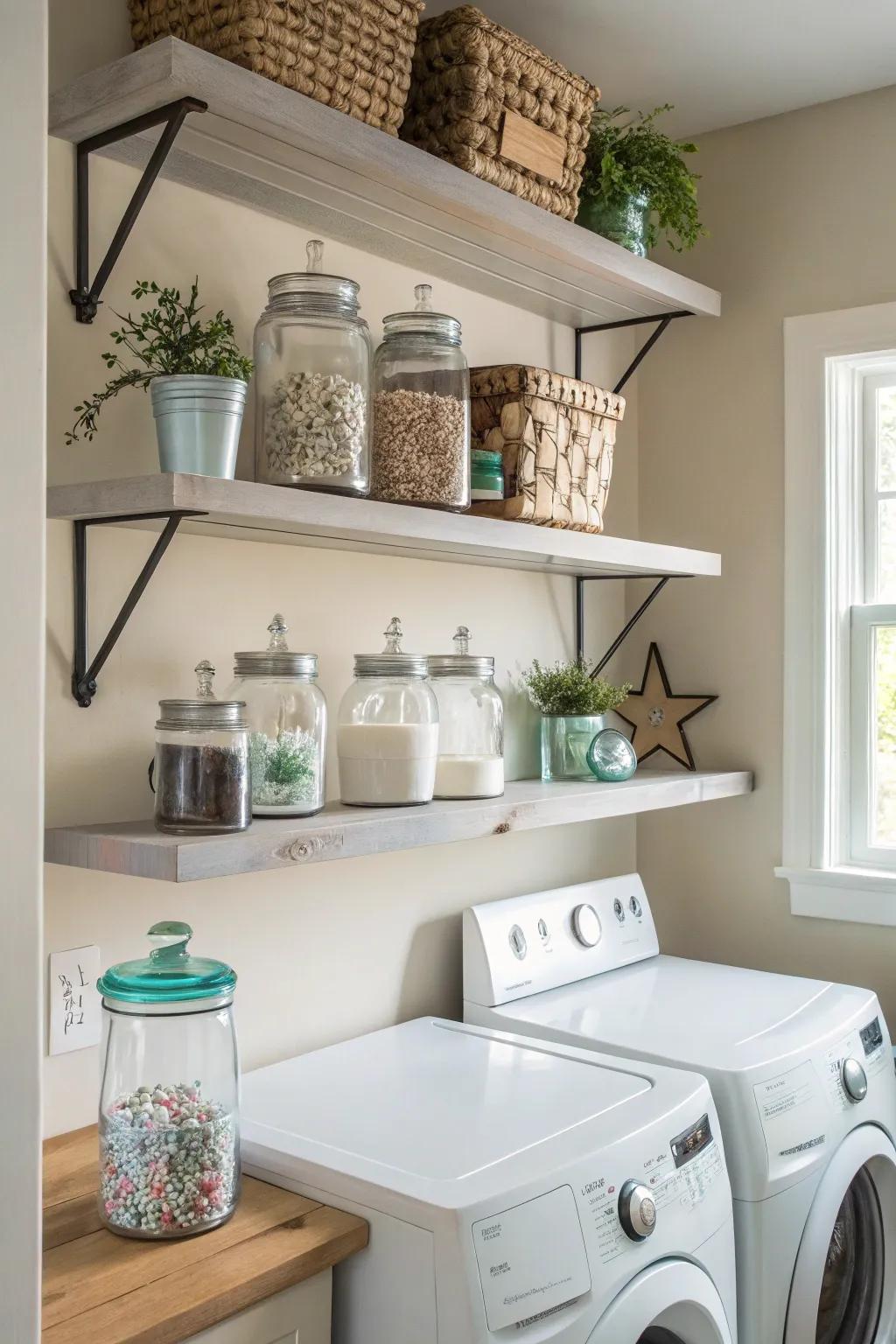 Floating shelves are both good-looking and useful.