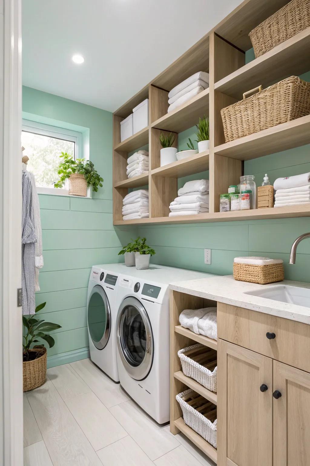 Mint green adds a refreshing touch to your laundry chores.