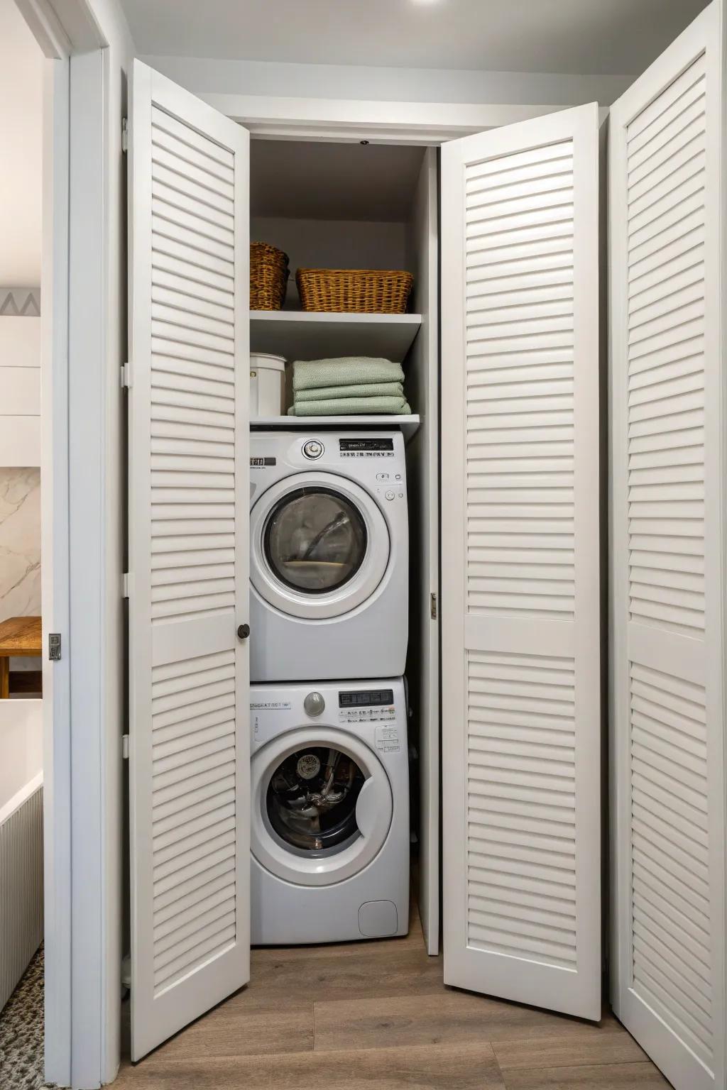 Keep laundry hidden with a discreet closet design.