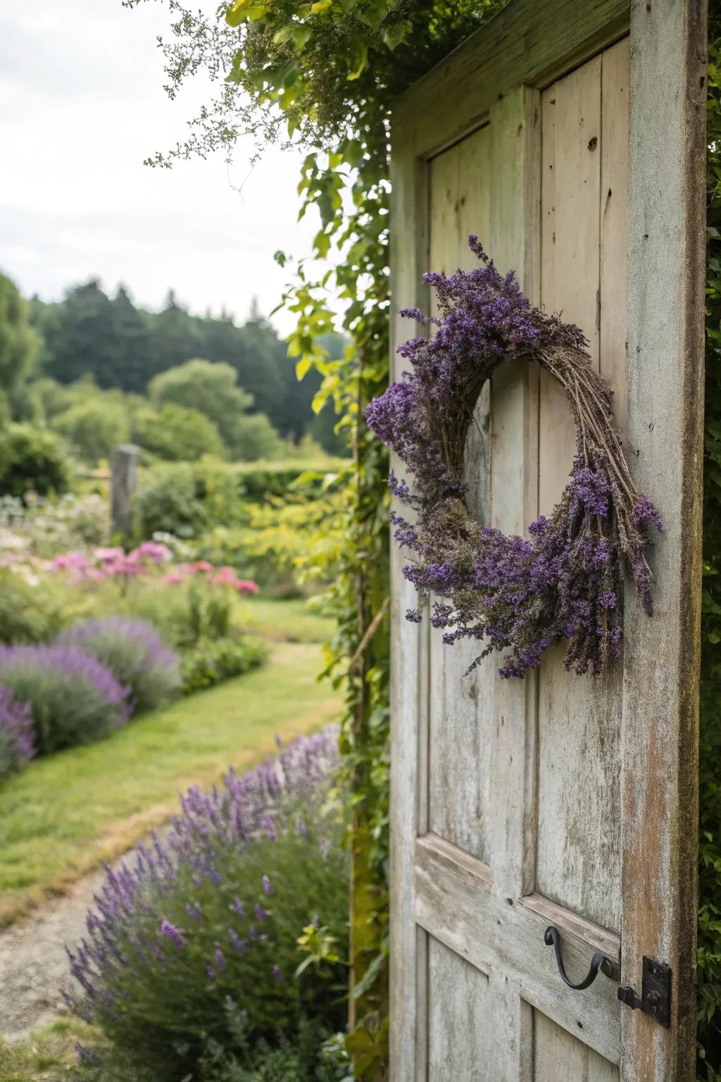 A pleasant lavender wreath that will make any entryway feel more inviting.