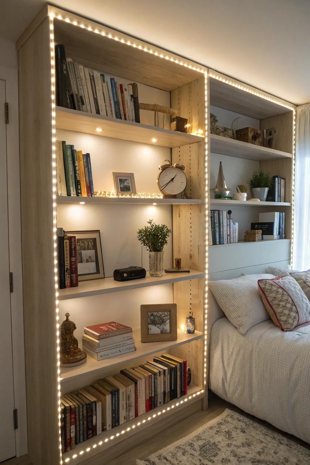 Illuminating band-enhanced shelves to complement your bedroom décor.