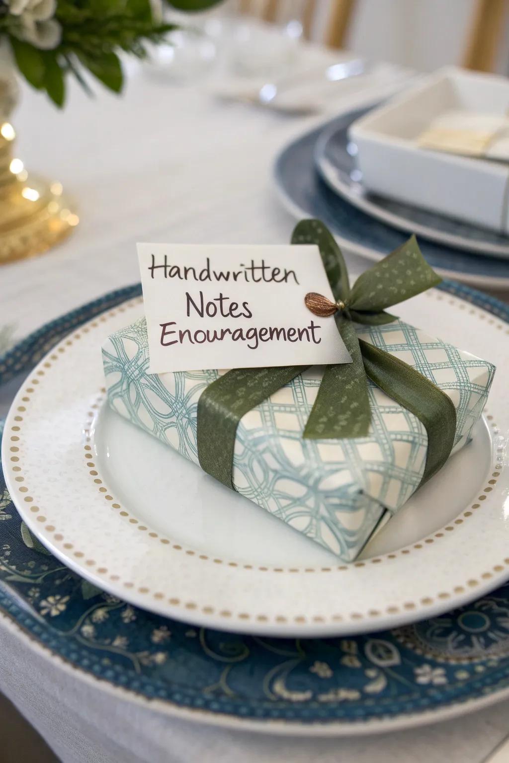 A beautifully wrapped plate with handwritten sentiments, ideal for gifting.