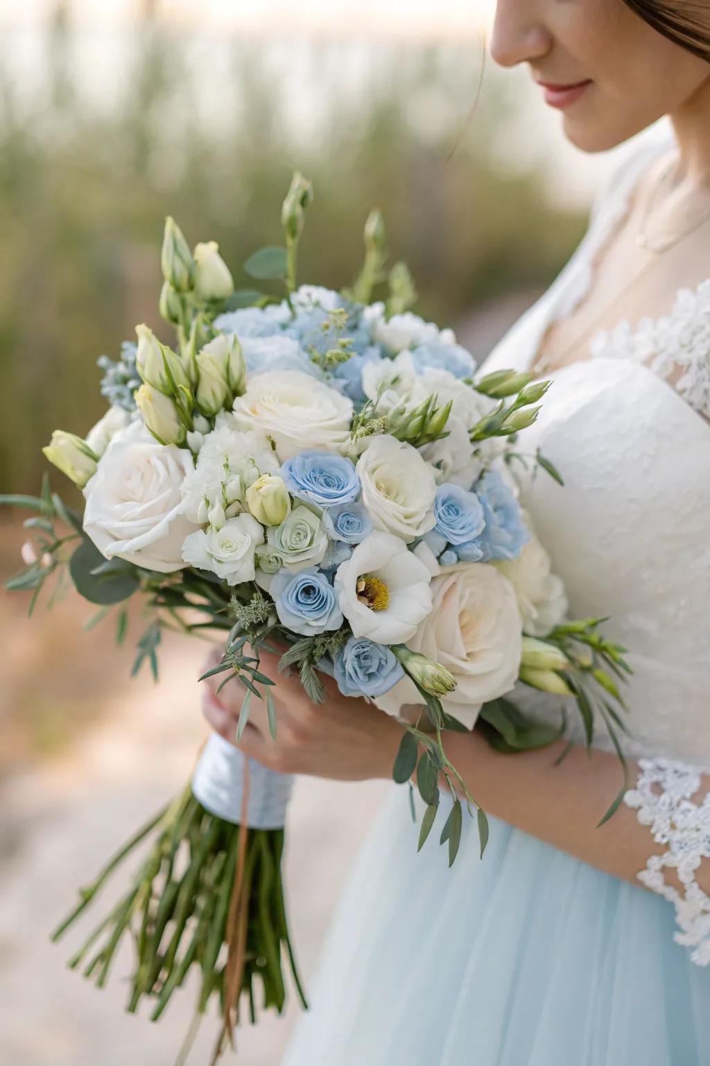 A whimsical bouquet featuring pale blue prairie gentian flowers.