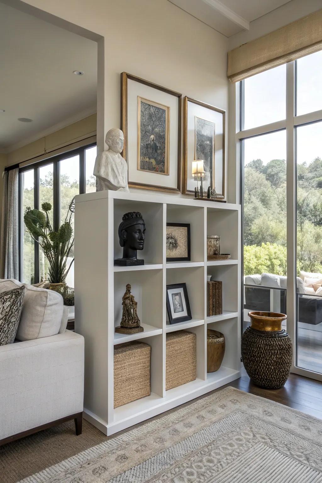 Art and functionality combine in this inventive cube storage display.