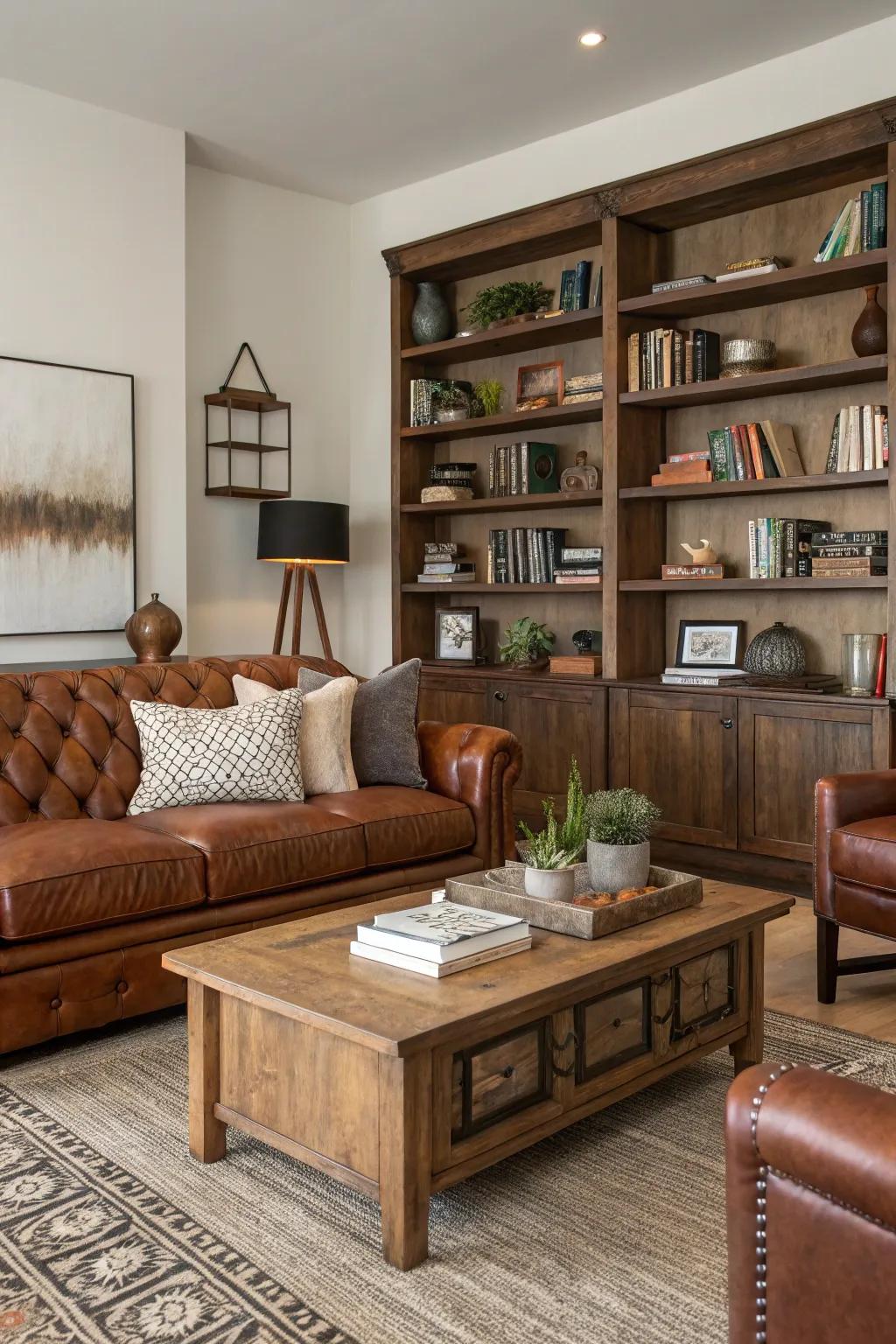 Wooden details blend with the hide for a natural appearance.